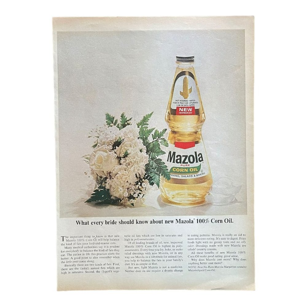 1966 Mazola Pure Corn Oil What Every Bride Should Know Sexist Magazine Print Ad